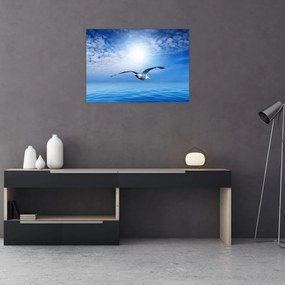 Tablou pe sticlă - Pescărușul peste mare (70x50 cm)
