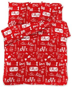 Lenjerie de pat din microfibra rosie, KISS LOVE