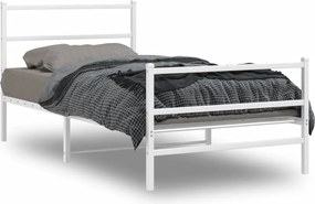 vidaXL Cadru de pat metalic cu tăblie de cap/picioare alb, 100x200 cm