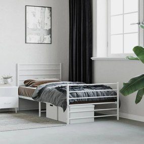 352381 vidaXL Cadru de pat metalic cu tăblie de cap/picioare, alb, 100x200 cm