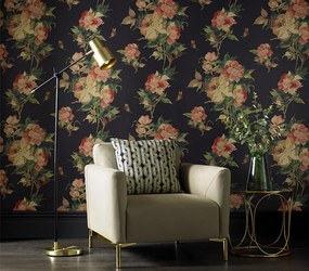 Tapet Madama Butterfly, Ebony Black Luxury Floral, 1838 Wallcoverings, 5.3mp / rola