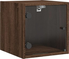 vidaXL Noptieră cu ușă din sticlă, Stejar maro 35x37x35 cm