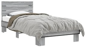845745 vidaXL Cadru de pat, gri sonoma, 90x200 cm, lemn prelucrat și metal