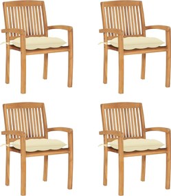 vidaXL Scaune de grădină stivuibile cu perne, 4 buc., lemn masiv tec
