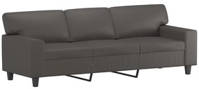 349020 vidaXL Canapea cu 3 locuri, gri, 180 cm, piele ecologică