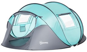 Outsunny Cort Camping 4 Persoane, Cort Automat Pop-up Iglu, 286x209x122 cm, Albastru deschis | Aosom Romania