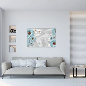 Tablou - 3D Flori albastre (90x60 cm)