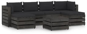 Set mobilier de gradina cu perne, 7 piese, gri, lemn tratat negru si gri, 7