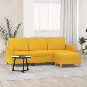3153600 vidaXL Canapea cu 3 locuri și taburet, galben deschis, 180 cm, textil