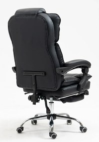 Scaun directorial, cu Masaj și Încălzire, suport picioare, funcție sezlong, piele ecologică, Negru