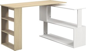 HOMCOM Birou de colț cu blat rotativ 360° și 5 rafturi, 120x110x74,5 cm, culoare lemn, alb | Aosom Romania