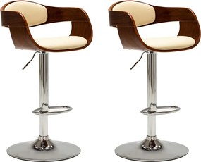 vidaXL Scaune de bar, 2 buc., crem, lemn curbat și piele ecologică