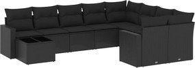 vidaXL Set canapele de grădină cu perne, 10 piese, negru, poliratan