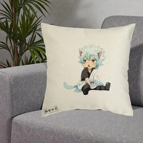 Perna Personalizata Gintama Gintoki Chibi Pisica, 40x40 cm, Ecru, Husa Detasabila, Perna Inclusa, BEKZ®