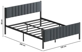 Pat metalic dublu LUNOR 120x200 cm, antracit, capacitate de încărcare 120 kg