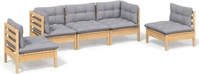 vidaXL Set mobilier de grădină cu perne gri, 5 piese, lemn masiv pin