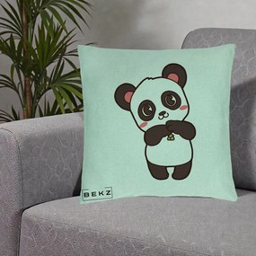 Perna Personalizata Panda Kawaii cu Bambus, 40x40 cm, Verde Menta, Husa Detasabila, Perna Inclusa, BEKZ®