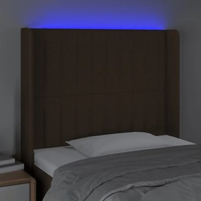 Tablie de pat cu LED, maro inchis, 83x16x118 128 cm, textil 1, Maro inchis, 83 x 16 x 118 128 cm