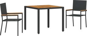 vidaXL Set de masă pentru grădină 3 pcs Negru poliratan