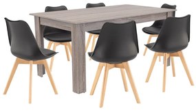 Set de masă Lola 6+1 negru-stejar York