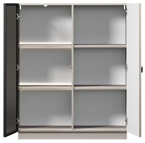 Vitrină pentru living Lorini 100 cm - cașmir / mâner negru T-bar