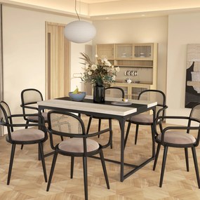 HOMCOM Masă de dining pentru 6 persoane, stil industrial în metal negru și lemn, dim. 120L x 89l x 75,5H cm | Aosom Romania