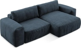 Colțar albastru închis extensibil cu tapițerie din chenille (cu colț pe partea dreaptă/cu șezlong) Kuki – Makamii