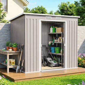 Outsunny Magazie Grădină pentru Unelte cu Acoperiș Înclinat, Metalică, Ușă Dublă și Fante de Ventilație, 213x130x172 cm | Aosom România