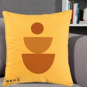 Perna Decorativa Geometric Boho Semicerc Stivuit, 40x40 cm, Galben, Husa Detasabila, Perna Inclusa, BEKZ®