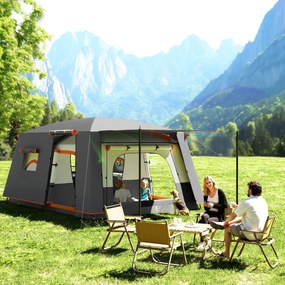 Outsunny Cort de Camping pentru 4-6 Persoane cu 2 Camere, Verandă și Geantă de Transport, 430x305x195 cm, Gri | Aosom Romania