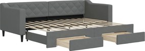vidaXL Pat de zi cu extensie și sertare, gri închis, 80x200 cm textil