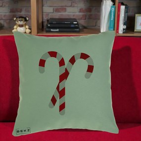 Perna Decorativa Candy Cane de Craciun, 40x40 cm, Verde, Husa Detasabila, Perna Inclusa, BEKZ®