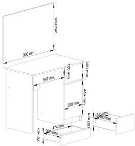 Masă de toaletă Parijat (Stejar sonoma + Alb) (cu oglindă) (D). 1070899