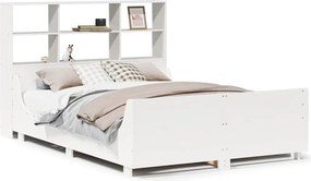 vidaXL Pat cu bibliotecă fără saltea, alb, 140x200 cm, lemn masiv