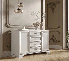 Comoda LUXERA, 2 Usi 4 Sertare, MDF Alb Alpin