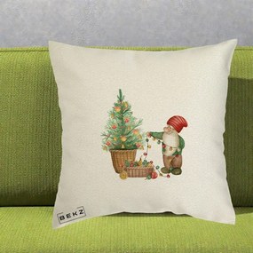 Perna Decorativa Pitic de Craciun cu Brad, 40x40 cm, Ecru, Husa Detasabila, Perna Inclusa, BEKZ®