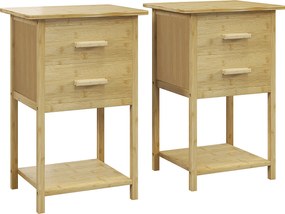 HOMCOM Noptiere, 2 piese, cu 2 Sertare și Poliță de Jos în Stil Nordic, Noptiere Moderne din Bambus, 40x34x60 cm, Lemn Natural | Aosom Romania