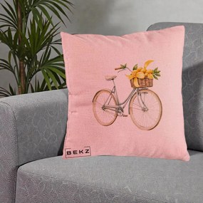 Perna Decorativa Bicicleta cu Cos de Lamai Mediteranean, 40x40 cm, Roz, Husa Detasabila, Perna Inclusa, BEKZ®