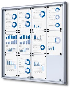 Vitrina de informatii interioare cu usi glisante 12 x A4 - spate tabla, aluminiu