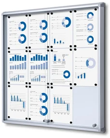 Vitrina de informatii interioare cu usi glisante 12 x A4 - spate tabla, aluminiu