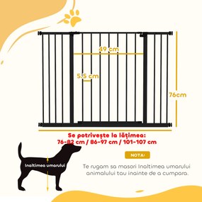 PawHut Poartă pentru Câine Extensibilă cu Deschidere Amplă, Poartă de Siguranță din Oțel și Plastic, 76-107x76 cm, Negru | Aosom Romania