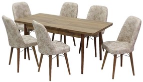 Set masa extensibila 80 x 130/170 cm cu 6 scaune, culoare crem