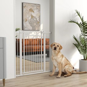 PawHut Poartă de siguranță pentru câini de interior, cu 2 extensii, 76-104 cm, pentru hol și scări, albă | Aosom Romania