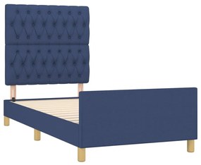 Cadru de pat cu tablie, albastru, 100x200 cm, textil Albastru, 100 x 200 cm, Design cu nasturi