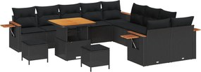 vidaXL Set de canapele pentru grădină cu pernă 17 pcs Negru poliratan