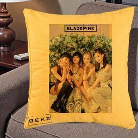 Perna Personalizata K-pop BLACKPINK Foto Grup, 40x40 cm, Galben, Husa Detasabila, Perna Inclusa, BEKZ®