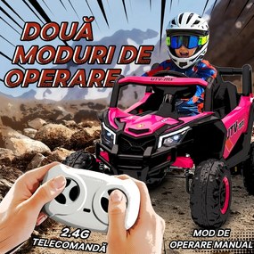 AIYAPLAY Mașină Electrică UTV pentru Copii 12V cu Centură, Telecomandă, Suspensii, USB, 3-7 km/h, 3-5 Ani, Roz | Aosom Romania