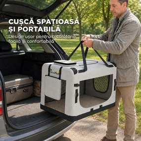 PawHut Transportor Moale Pliabil pentru Câini Mici și Medii, cu Bol, din Țesătură Oxford, Gri Deschis | Aosom Romania
