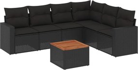 vidaXL Set canapele de grădină cu perne, 7 piese, negru, poliratan