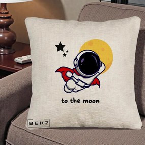 Perna Decorativa Astronaut To The Moon, 40x40 cm, Bej Canapea, Husa Detasabila, Perna Inclusa, BEKZ®